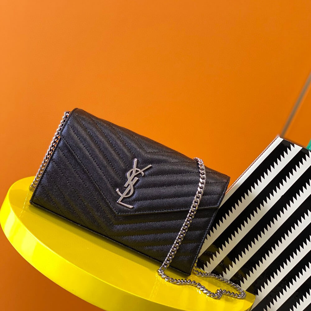 YSL classic cassandre chain wallet in grain de poudre leather(high-end grade)